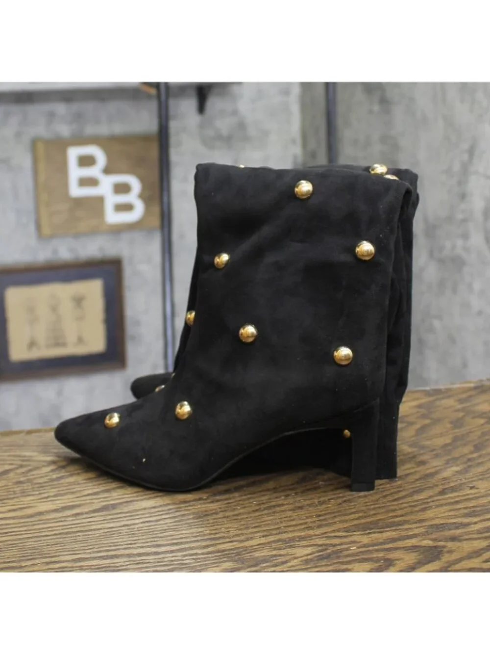 A New Day Studded Mid-Calf Pointed-Toe Boots 94568939 Jet Black / Gold 6M - Picture 3 of 11